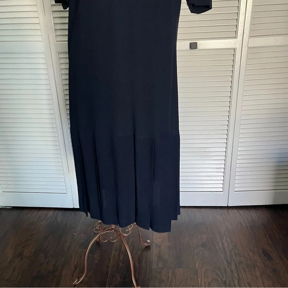 Vintage Tamotsu navy blue classy simple chic midi sheath dress pleated 1X - Picture 8 of 10